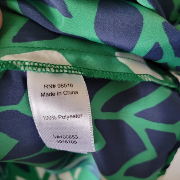 Coldwater Creek Blouse Sz Large 14 Pleated 3/4 sleeve button front green blue - Picture 8 of 14